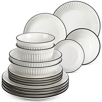 16 pc Porcelain Dinnerware Set for 4, Tabletop with Dinner, Dessert, Soup Plates, Bowls