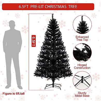 6.5 Ft Prelit Artificial Christmas Tree with 250 LED Lights & 818 Branches Tips, Black