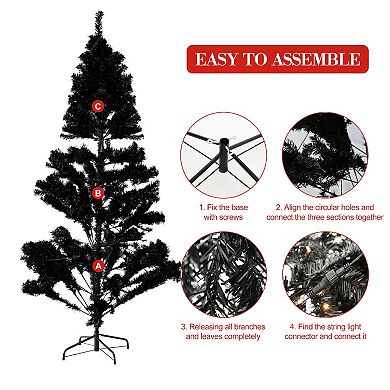 6.5 Ft Prelit Artificial Christmas Tree with 250 LED Lights & 818 Branches Tips, Black