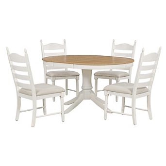 Whisen 5 pc Retro Dining Table Set with Round Extendable Dining Table and 4 Upholstered Chairs