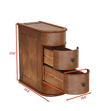 Whisen End Table with Charging Station, Sofa Side Table, Nightstand with 2 Drawers