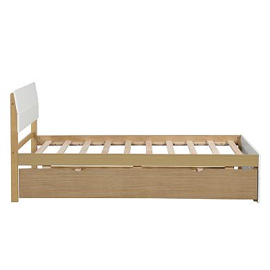 Whisen Modern Twin Bed Frame For White High Gloss Headboard and Footboard With Twin Trundle