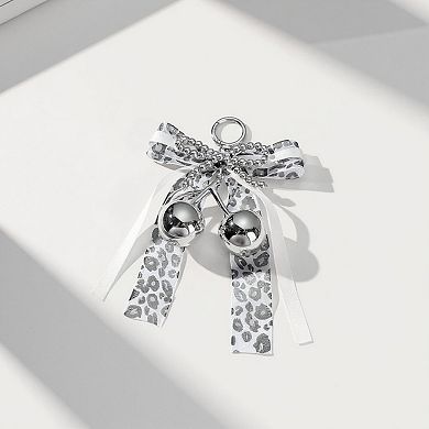 Leopard Print Ribbon Keychain with Pearl Bow and Cherry Charms
