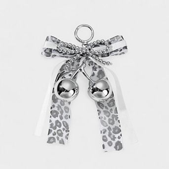 Leopard Print Ribbon Keychain with Pearl Bow and Cherry Charms