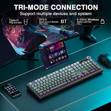 AULA F108 Pro, 104-Key Wireless Hot Swappable Mechanical Gaming Keyboard, RGB, Knob, Digital Screen