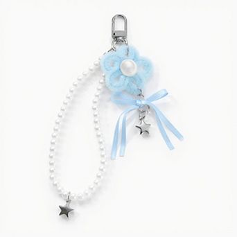 Pearl Beaded Keychain with Ribbon Bow and Star Charms