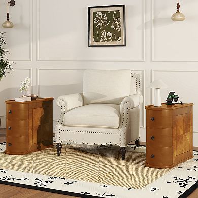 Whisen End Table with Charging Station, Sofa Side Table, Nightstand with 3 Drawers