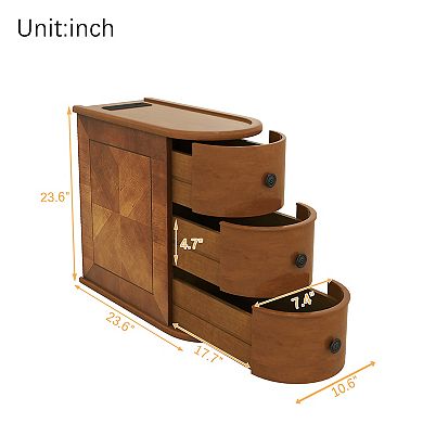 Whisen End Table with Charging Station, Sofa Side Table, Nightstand with 3 Drawers