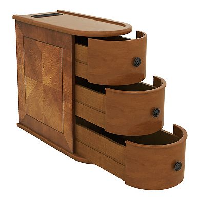 Whisen End Table with Charging Station, Sofa Side Table, Nightstand with 3 Drawers