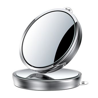Round Silver Compact Car Mirror with Adjustable Angle