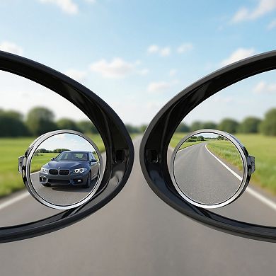 Round Silver Compact Car Mirror with Adjustable Angle