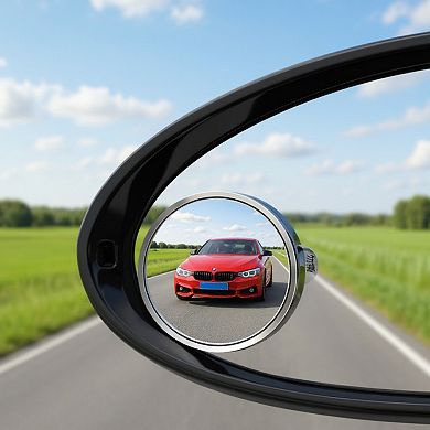 Round Silver Compact Car Mirror with Adjustable Angle