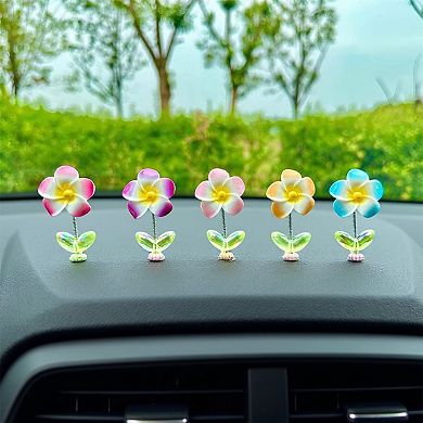 Mini Crystal Flower Figurine Set with Colorful Petals and Green Leaves