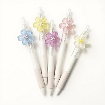 Set of 5 Flower Top Gel Pens with Pastel Petal Design and Smooth Ink Flow