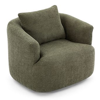 Whisen 360° Swivel Chair, Accent Chair Sofa, Upholstered Swivel Barrel Sofa Chair with a Pillow