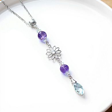 2-PC Crystal Bead Car Mirror Charm with Silver Daisy and Teardrop Pendant