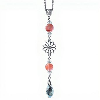 Crystal Bead Car Mirror Charm with Silver Daisy and Teardrop Pendant