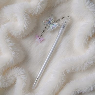 10-Piece Butterfly Charm Gel Pen Set with Glitter Pendant and Chain Detail