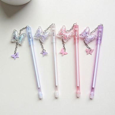 10-Piece Butterfly Charm Gel Pen Set with Glitter Pendant and Chain Detail