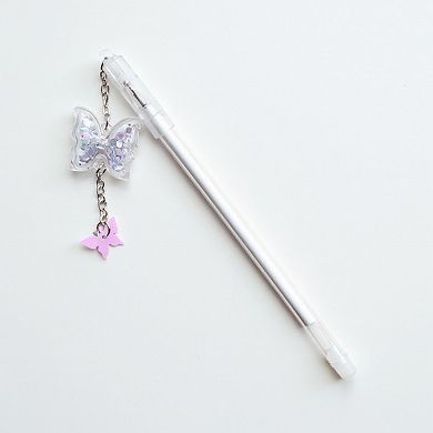 10-Piece Butterfly Charm Gel Pen Set with Glitter Pendant and Chain Detail