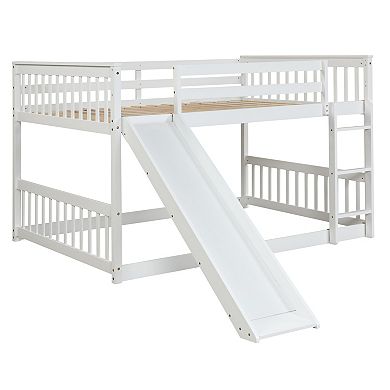 Whisen Full over Full Wooden Bunk Bed with Slide and Ladder