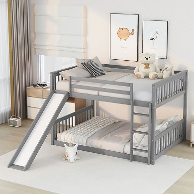 Whisen Full over Full Wooden Bunk Bed with Slide and Ladder