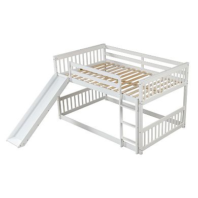 Whisen Full over Full Wooden Bunk Bed with Slide and Ladder