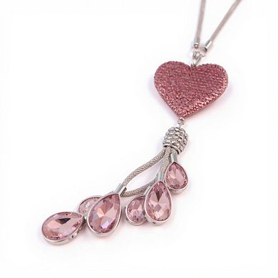 2-PC Pink Crystal Heart Car Mirror Charm with Teardrop Rhinestone Tassel