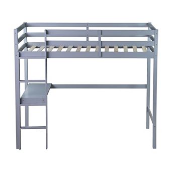 Whisen High Loft Bed, Rubber Wood Loft Bed with Ladder, Safety Guardrail and built-in desk