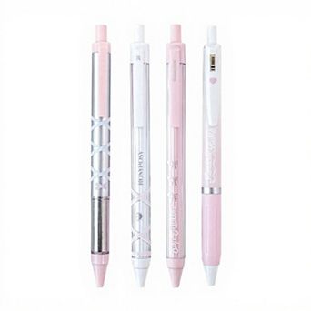 Set of 4 Retractable Ballpoint Pens with Light Blue Decorative Barrel Designs