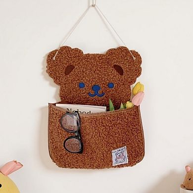 Plush Bear Wall Pocket Organizer with Hanging Loop and Front Storage Pouch