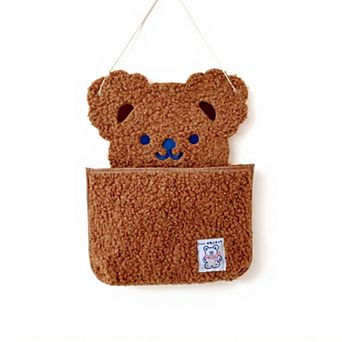 Plush Bear Wall Pocket Organizer with Hanging Loop and Front Storage Pouch
