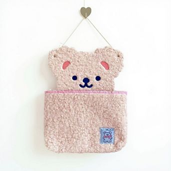 Plush Bear Wall Pocket Organizer with Hanging Loop and Front Storage Pouch