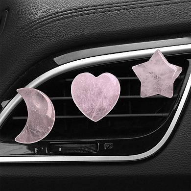 3-Piece Pink Crystal Car Vent Clip Decorative Set with Star Heart and Moon Shapes