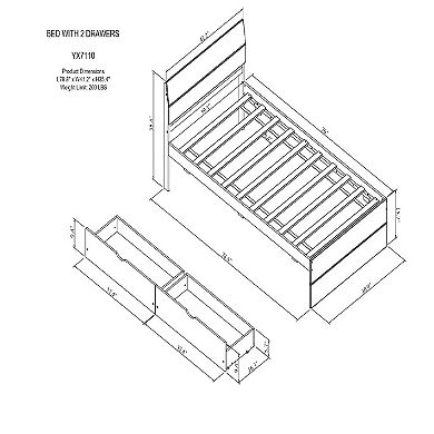 Whisen Modern Twin Bed Frame For White High Gloss Headboard and Footboard With 2 Drawers