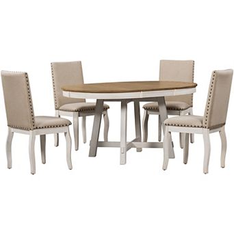 Whisen 5 pc Farmhouse Dining Set with Extendable Dining Table and 4 Upholstered Dining Chairs