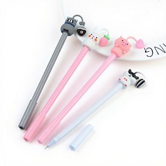 Set of 4 Cute Animal Gel Ink Pens with Adorable 3D Character Toppers