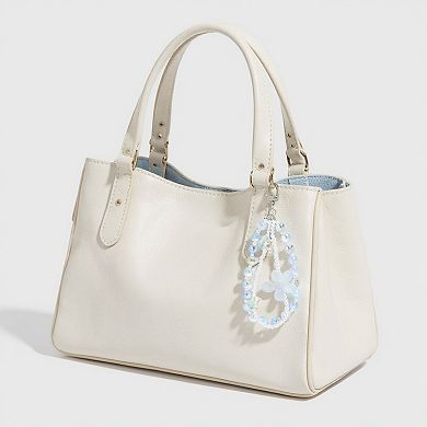 2-Piece Blue Beaded Keychain with Flower Charm and Silver Star Accents