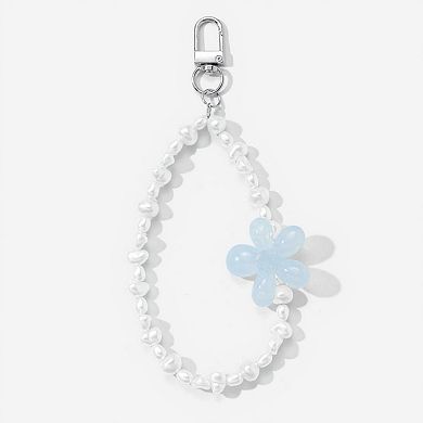2-Piece Blue Beaded Keychain with Flower Charm and Silver Star Accents