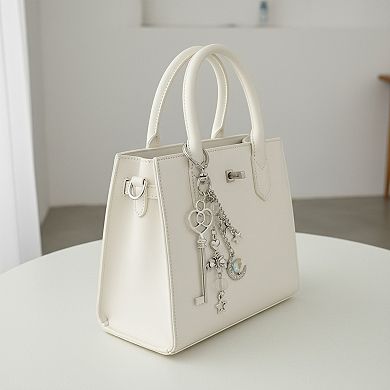 Silver Heart Keychain with Moon, Star, and Bow Charms