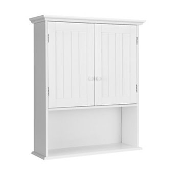 Wall-Mounted Bathroom Storage Cabinet with 2 Doors and Open Shelf - White