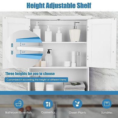 Wall-Mounted Bathroom Storage Cabinet with 2 Doors and Open Shelf - White