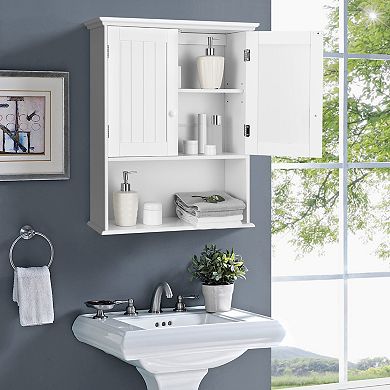 Wall-Mounted Bathroom Storage Cabinet with 2 Doors and Open Shelf - White