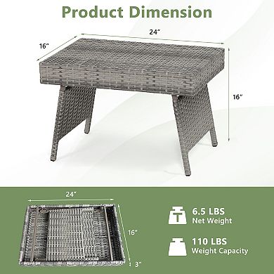 Folding Patio PE Rattan Side Coffee Table for Garden or Balcony
