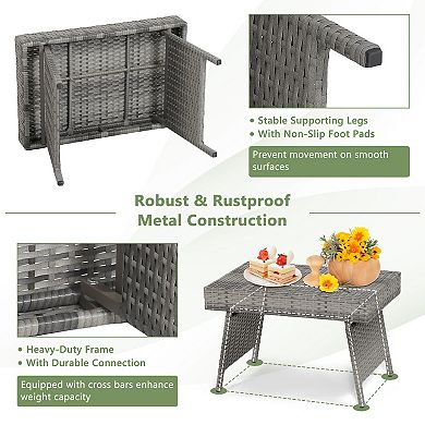 Folding Patio PE Rattan Side Coffee Table for Garden or Balcony