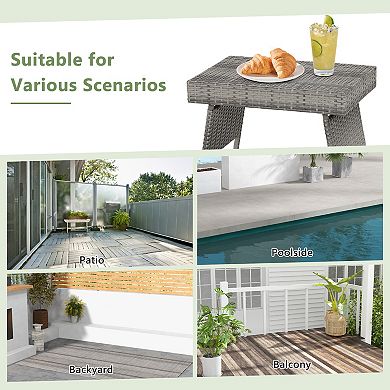 Folding Patio PE Rattan Side Coffee Table for Garden or Balcony