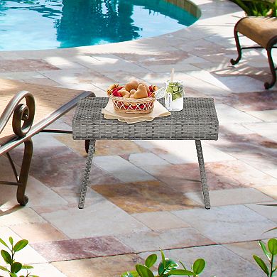 Folding Patio PE Rattan Side Coffee Table for Garden or Balcony