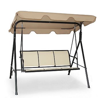 3-Person Patio Swing with Adjustable Polyester Canopy - Brown
