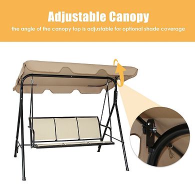 3-Person Patio Swing with Adjustable Polyester Canopy - Brown