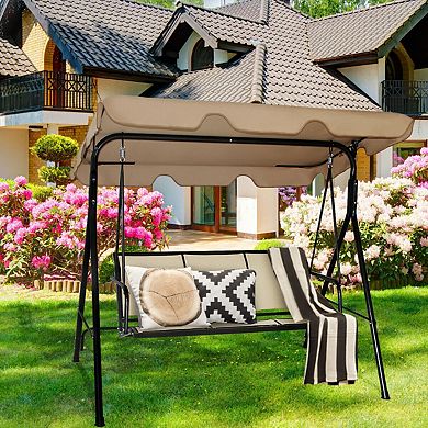 3-Person Patio Swing with Adjustable Polyester Canopy - Brown